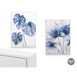 QUADRO TELA CORNICE BIANCA FOGLIE BLU ASS 2