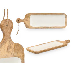 RECTANGUAR TRAY WOOD HANDLE WHITE