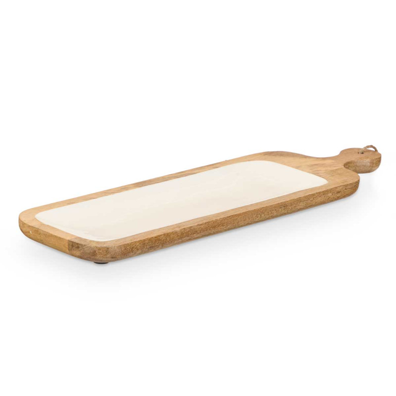 RECTANGUAR TRAY WOOD HANDLE WHITE