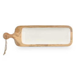 RECTANGUAR TRAY WOOD HANDLE WHITE