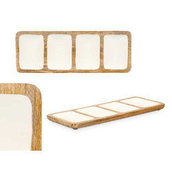 BANDEJA RECTANGULAR 4 ESPACIOS MADERA MANGO BLANCO