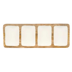 RECTANGUAR TRAY WOOD HANDLE 4 SPACES WHITE