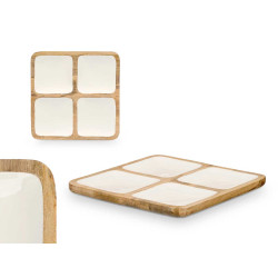 SQUARED TRAY WOOD HANDLE 4 SPACES WHITE