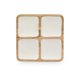 VASSOIO QUADRATO 4 SPAZI LEGNO MANICO BIANCO