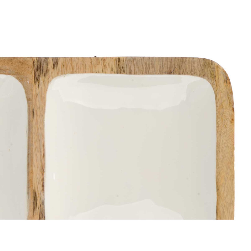SQUARED TRAY WOOD HANDLE 4 SPACES WHITE