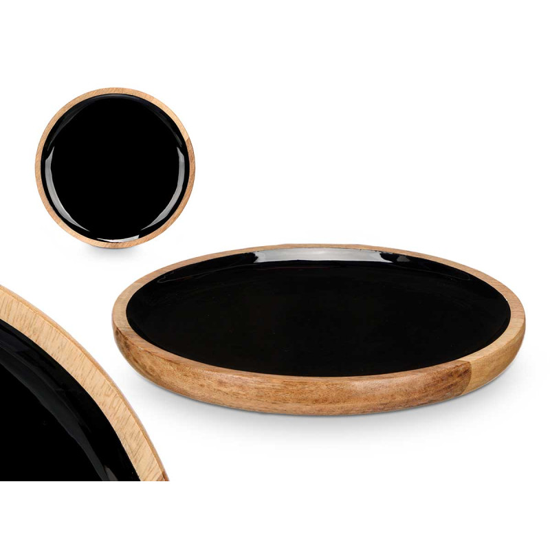 PIATTO 25CM LEGNO MANICO NERO