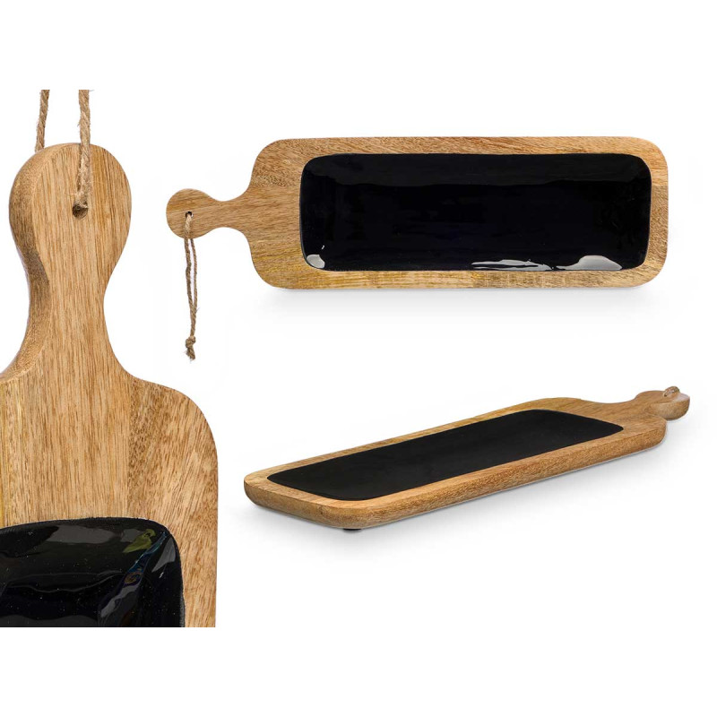 BANDEJA RECTANGULAR ASA MADERA MANGO NEGRO