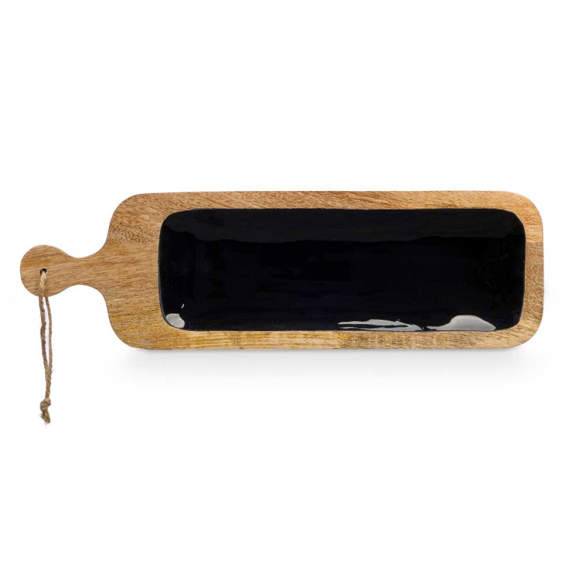 BANDEJA RECTANGULAR ASA MADERA MANGO NEGRO