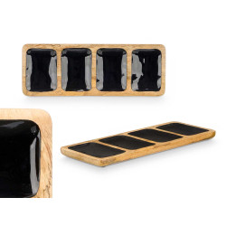 BANDEJA RECTANGULAR 4 ESPACIOS MADERA MANGO NEGRO
