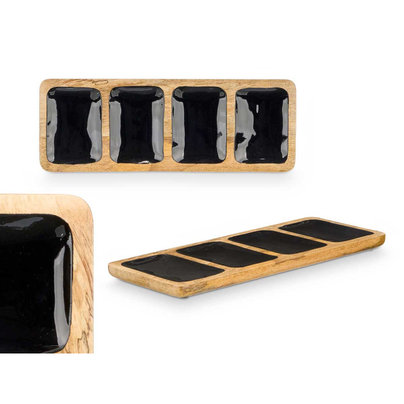 PLATEAU RECT 4 COMPARTIMENTES AVEC MANCHE NOIR