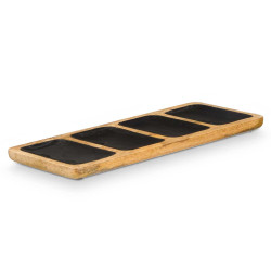 RECTANGUAR TRAY WOOD HANDLE 4 SPACES BLACK