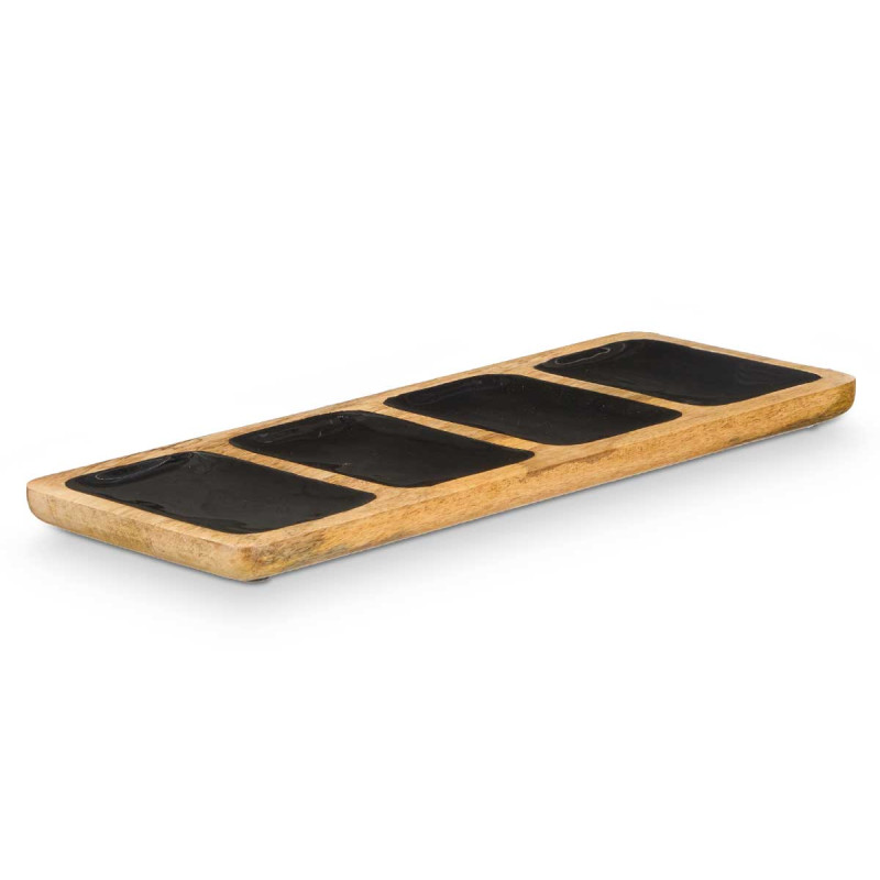 BANDEJA RECTANGULAR 4 ESPACIOS MADERA MANGO NEGRO