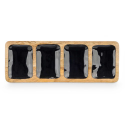 RECTANGUAR TRAY WOOD HANDLE 4 SPACES BLACK
