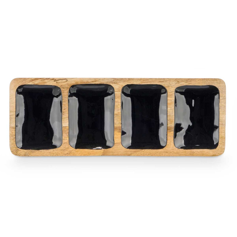 BANDEJA RECTANGULAR 4 ESPACIOS MADERA MANGO NEGRO