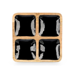 SQUARED TRAY WOOD HANDLE 4 SPACES BLACK
