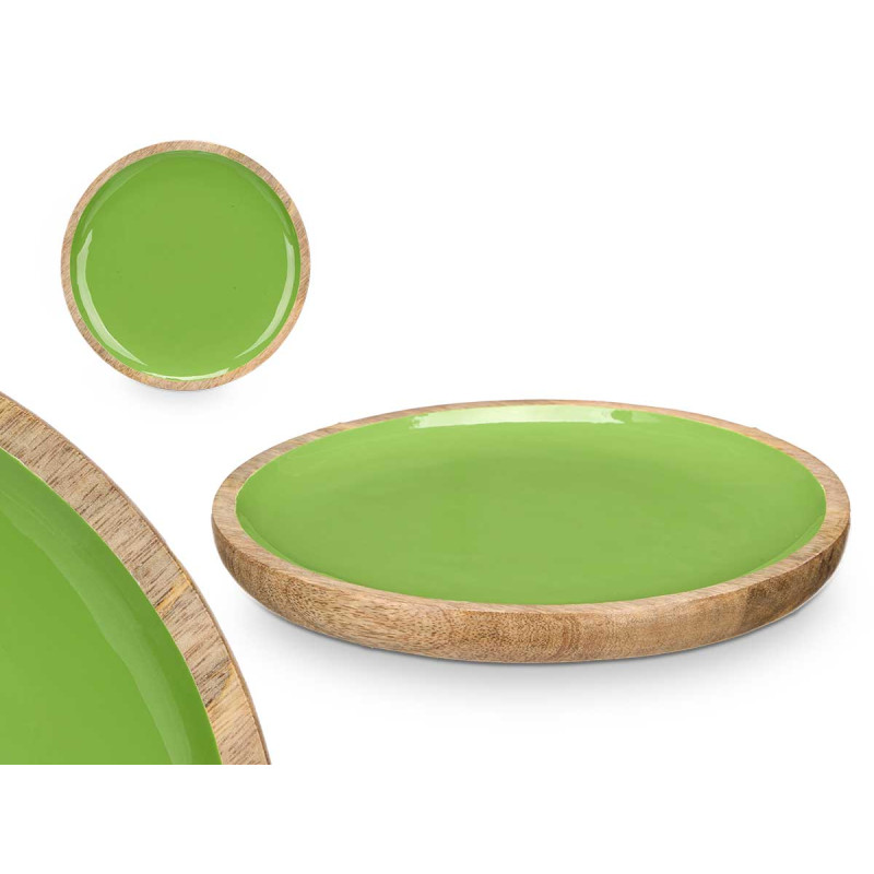 PLATO 25 CM MADERA MANGO VERDE 