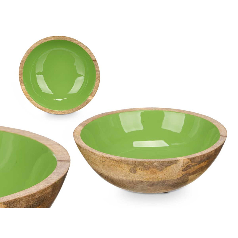 ASSIETTE CREUSE 20 CM EN BOIS AVEC MANCHE VERT