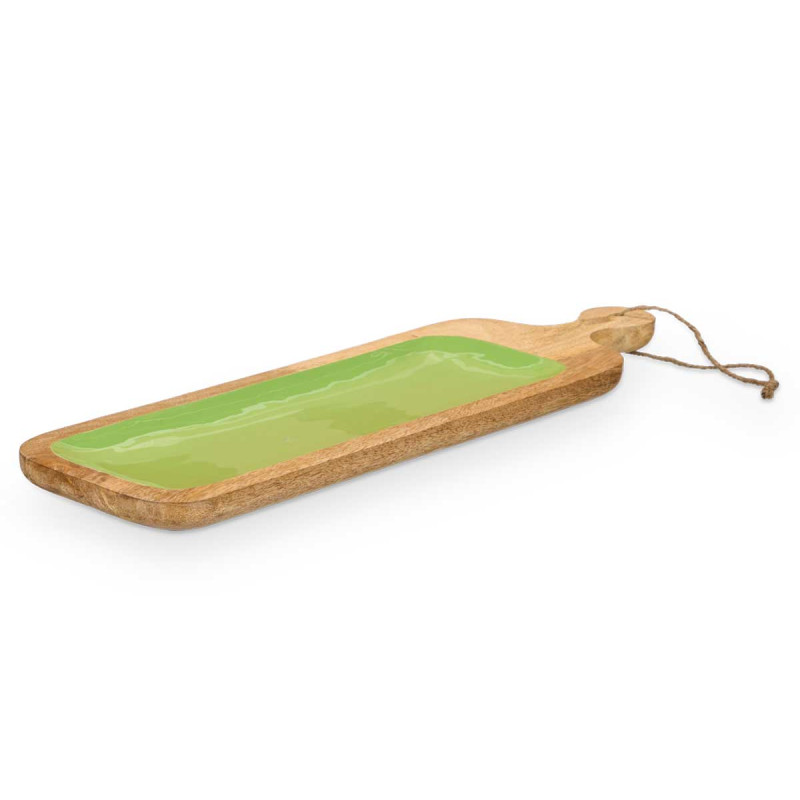 BANDEJA RECTANGULAR ASA MADERA MANGO VERDE