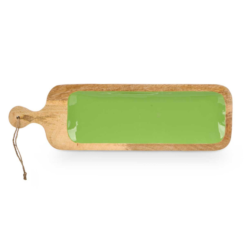 VASSOIO RETTANGOLARE MANIGLIA LEGNO MANICO VERDE