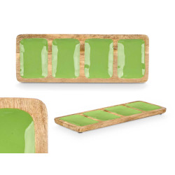 BANDEJA RECTANGULAR 4 ESPACIOS MADERA MANGO VERDE