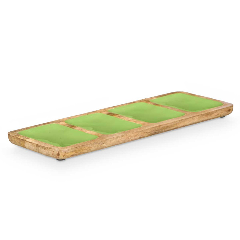 BANDEJA RECTANGULAR 4 ESPACIOS MADERA MANGO VERDE