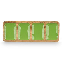 BANDEJA RECTANGULAR 4 ESPACIOS MADERA MANGO VERDE