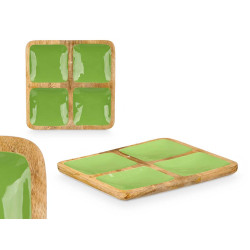 PLATEAU CARRÉ 4 COMPARTIMENTES AVEC MANCHE VERT