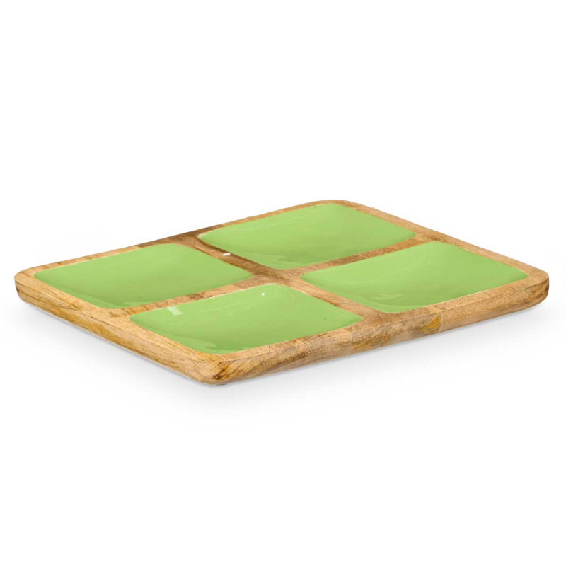 SQUARED TRAY WOOD HANDLE 4 SPACES GREEN