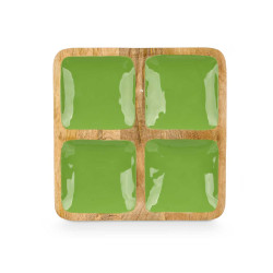 SQUARED TRAY WOOD HANDLE 4 SPACES GREEN