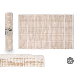 TAPPETO ARTIGIANALE 60X90CM QUADRI BEIGE