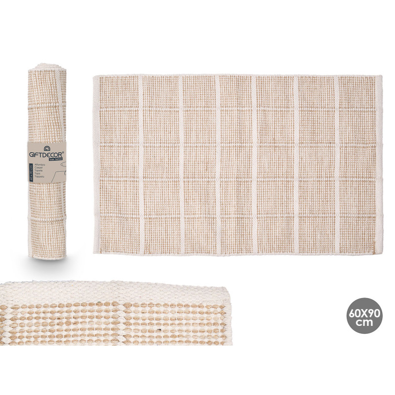 HANDMADE RUG 60X90CM SQUARES BEIGE 