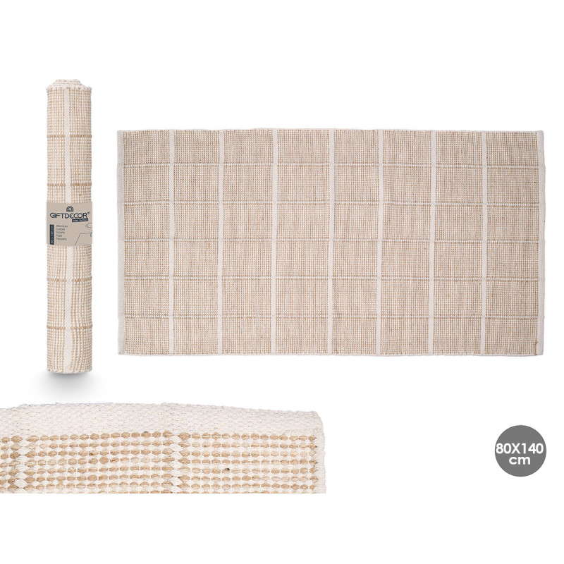 HANDMADE RUG 80X140CM BEIGE SQUARES