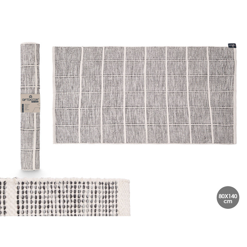 HANDMADE RUG 80X140CM SQUARES GREY