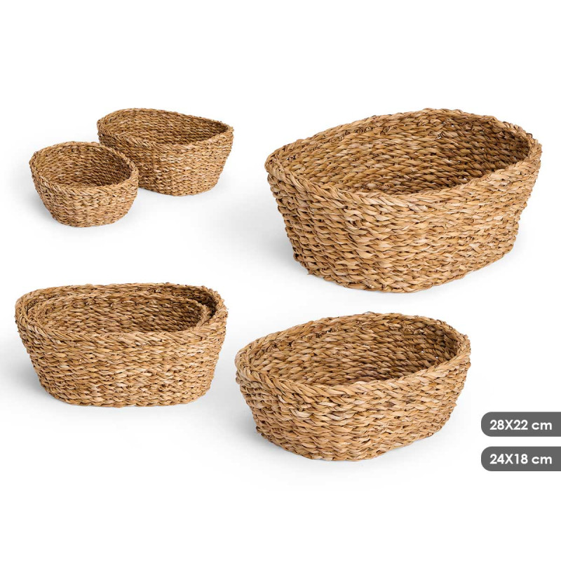SET OF 5 OVAL BASKETS 28X22CM