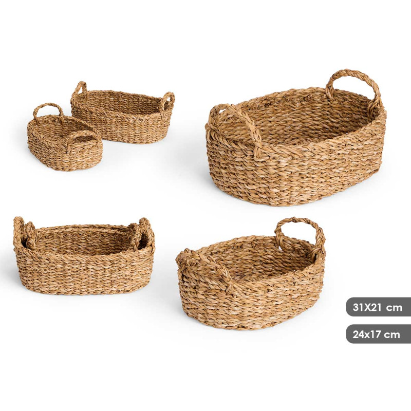 SET OF 2 OVAL BASKETS WITH HANDLES 37X37CM