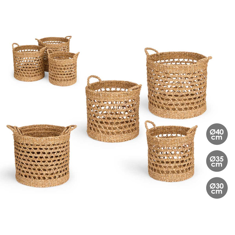 SET OF 3 ROUND PIERCED BASKET 40CM DIAM