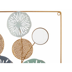 PANNEAU MURAL AVEC CADRE CARRE FLEURS ET MIROIR