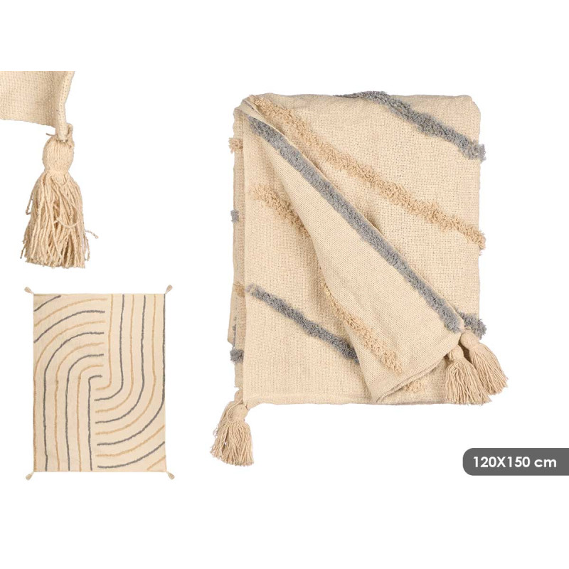 GREY STRIPED MULTI-USE EMBROIDERED 120X150CM