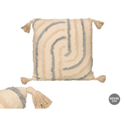 ALMOFADA RISCAS BORDADO CINZENTO 45X45CM