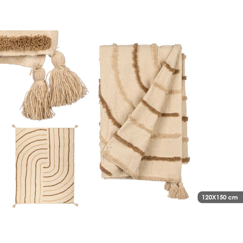 BROWN STRIPED MULTI-USE EMBROIDERED 120X150CM