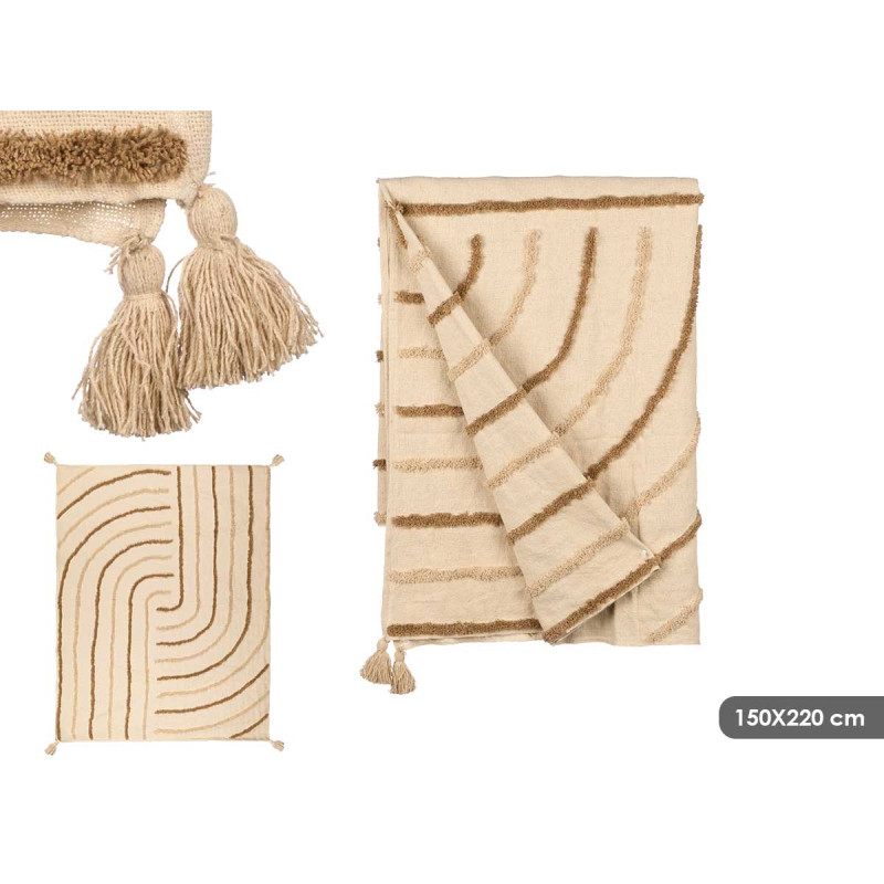BROWN STRIPED MULTI-USE EMBROIDERED 150X220CM