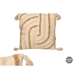 CUSCINO A STRISCE CON RICAMO MARRONE 45X45CM