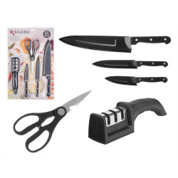 SET 3 COLTELLI FORBICI AFFILATORE NERO 