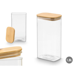 BARATTOLO RETTANGOLAR BOROSILICAT 1,8L TAPPO BAMBU