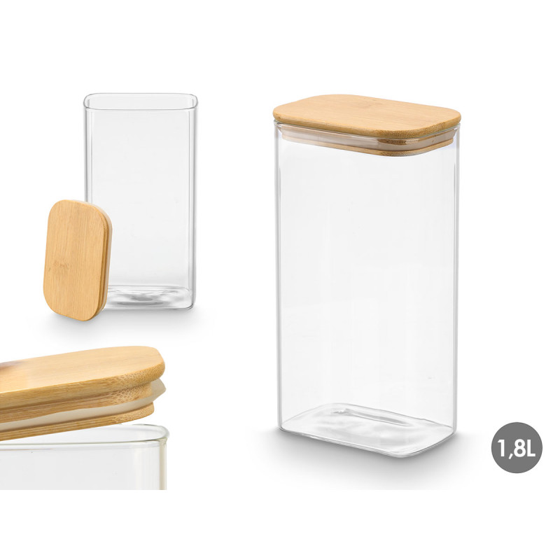 1,8L RECTANGULAR BOROSILICATE JAR BAMBOO LID