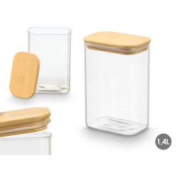 BARATTOLO RETTANGOLAR BOROSILICAT 1,4L TAPPO BAMBU
