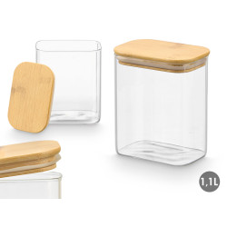 BARATTOLO RETTANGO BOROSILICATO 1,1L TAPPO BAMBU 