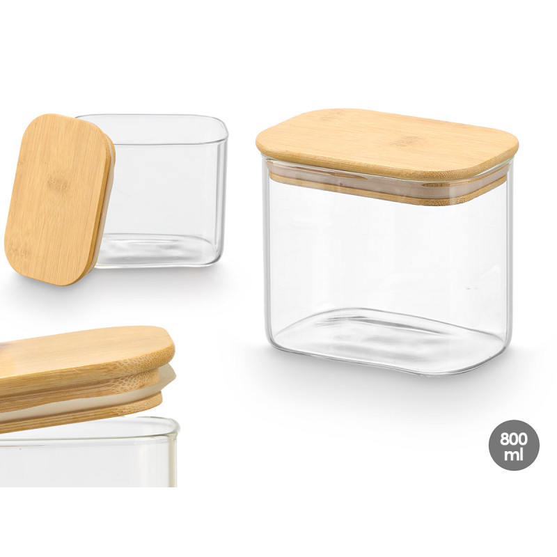 POT RECT BOROSILICATE 800ML COUVERCLE BAMBOU