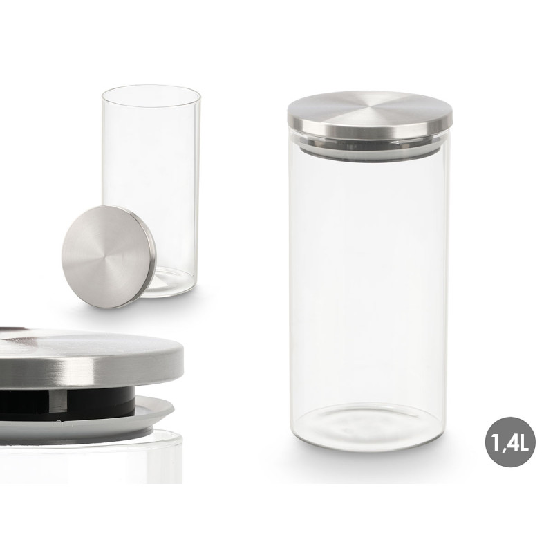 1,4L ROUND BOROSILICATE JAR STEEL LID