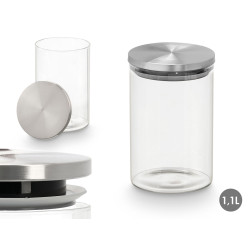 BARATTOLO ROTONDO BOROSILICATO 1,1L TAPPO ACCIAIO